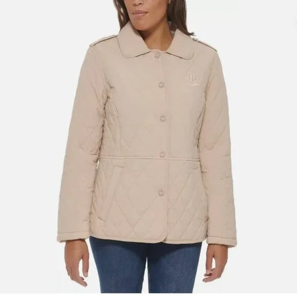Tommy Hilfiger Women's Classic Quilted Jacket Fully Lined Collar Chino(Tan)-XS - Picture 1 of 5